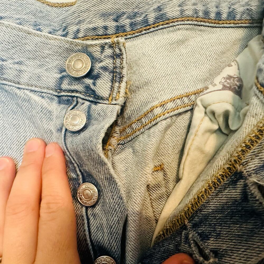 Levis 501 Denim Patchwork Four Button Fly Cargo J… - image 8